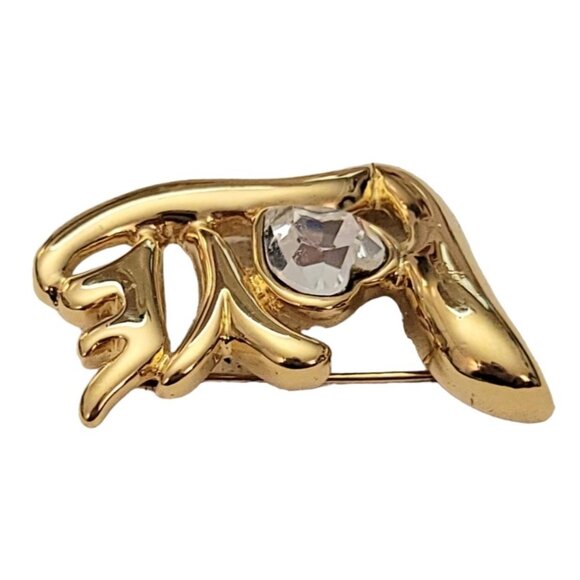 Monet Vintage Gold Tone Heart Rhinestone LOVE Brooch Pin, Signed L32 - Picture 5 of 10